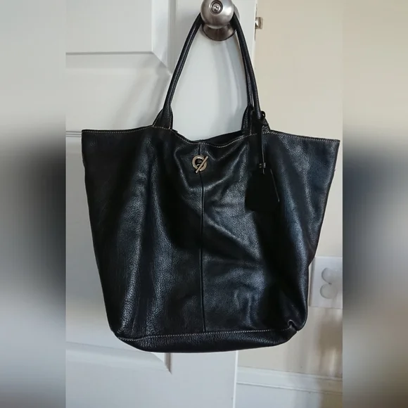 Rabeanco Black Pebbled Leather shoulder Handle Bag